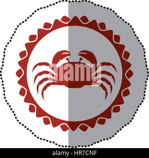 sticker red stamp border with silhouette of crab Stock Vector