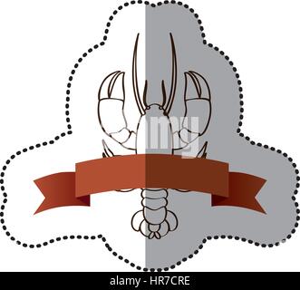 sticker silhouette lobster with old ribbon Stock Vector