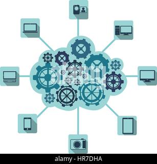 Blue gears technological communications icon Stock Vector