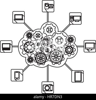 figure gears technological communications icon Stock Vector