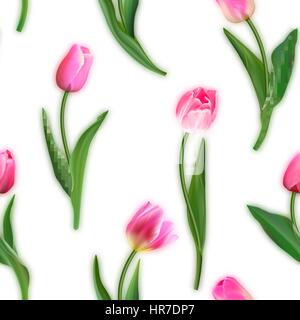 Realistic tulips vector seamless pattern, Repeating surface pattern with beautiful realistic 3D vector tulips for all web and print purposes. Stock Vector