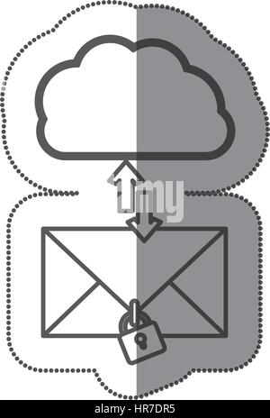 cloud hosting center downloading and uploading messages lock Stock Vector
