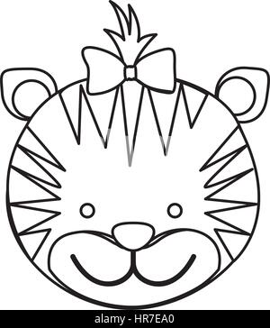 figure face tiger ribbon bow head icon Stock Vector