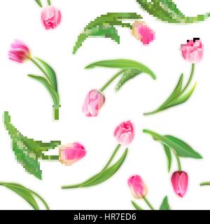 Realistic tulips vector seamless pattern, Repeating surface pattern with beautiful realistic 3D vector tulips for all web and print purposes. Stock Vector