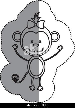 silhouette teddy monkey bow head Stock Vector
