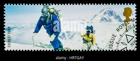UNITED KINGDOM - CIRCA 2003: A used postage stamp printed in Britain celebrating British Explorers showing Members of the 1953 Mount Everest Team Stock Photo