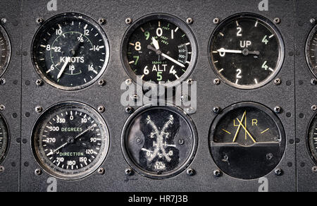 Vintage flight instrumenets from second World war era aircraft. Stock Photo