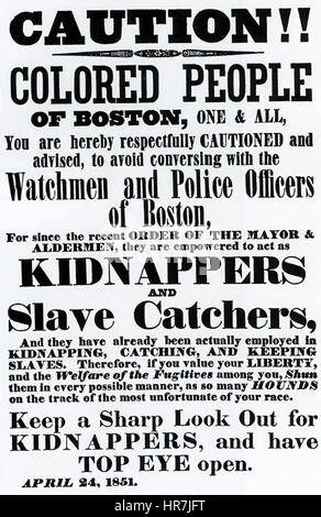 AMERICAN FUGITIVE SLAVE LAW 1850.    Poster printed in Boston dated 24 April 1851 Stock Photo