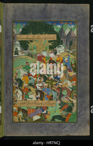 Zahir al-Din Muhammad Babur - Babur, on the Way to Hindustan, Camping at Jam - Walters W59610B - Full Page Stock Photo