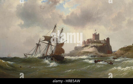 Vilhelm Melbye - I farlig farvand udfor Bamburgh Castle, Northumberland Stock Photo