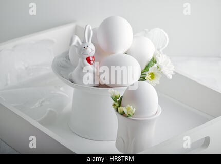 Eggs, rabbit and flower Stock Photo