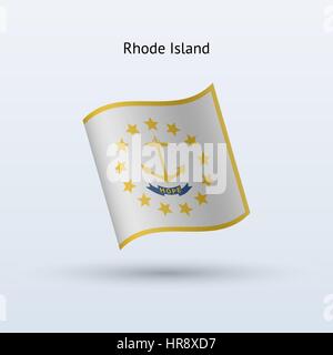 State of Rhode Island flag waving form on gray background. Vector illustration. Stock Vector