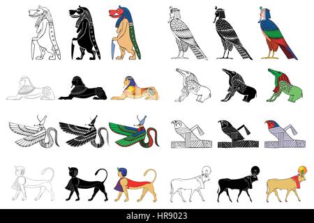 Various creatures of the ancient Egypt isolated on white background Stock Vector