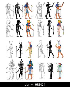 Illustration of the Gods and Goddness of ancient Egypt Stock Vector