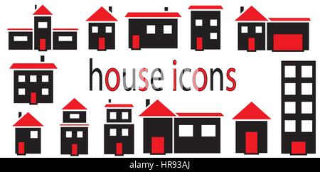 Set of houses icons vector isolated in white background. Stock Vector