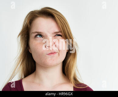 Girl annoyed face expression portrait Stock Photo