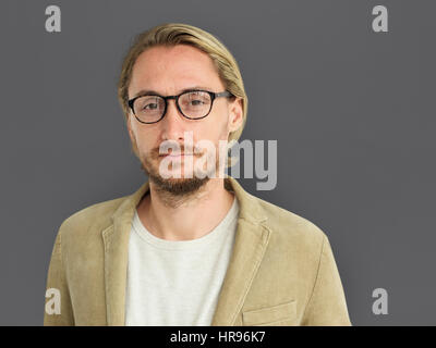 Caucasian Man Serious Focused Portrait Stock Photo