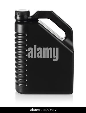 Black Engine Oil Container on White Background Stock Photo