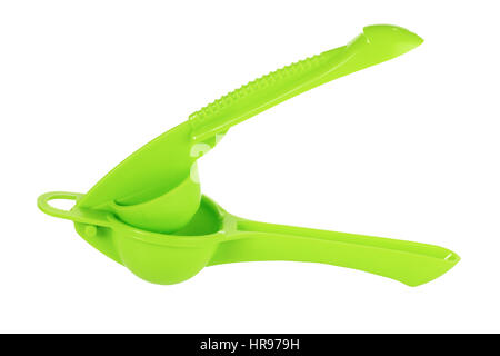 Hand Held Plastic Lemon Squeezer on White Background Stock Photo