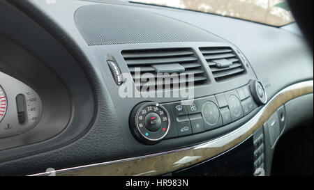 Climate control dashboard unit, ventilation, temperature panel, buttons, design and technology Stock Photo