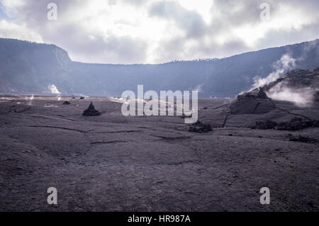 View of smoking big crater in Volcanoes National Park, Big Island of Hawaii, US Stock Photo