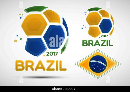 Football championship banner. Flag of Brazil. Vector illustration of abstract soccer ball with Brazilian national flag colors for your design Stock Vector