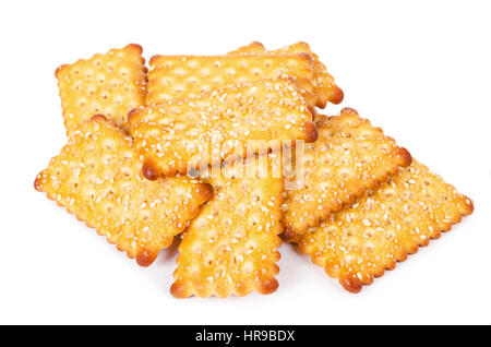 Tasty biscuits with white sesame and sugar isolated on white background. Stock Photo