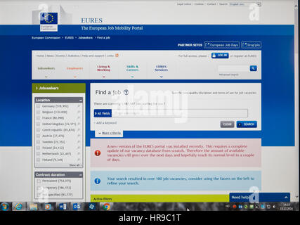The European Job Mobility Portal, EUs on line job seeking platform (photograph of computer screen) Stock Photo