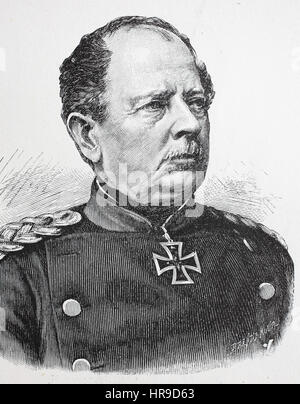 Karl Wilhelm Friedrich August Leopold Graf von Werder, 1808 - 1887, was a Prussian general., Situation from the time of The Franco-Prussian War or Franco-German War,  Deutsch-Franzoesischer Krieg, 1870-1871, Reproduction of an original woodcut from the year 1885, digital improved Stock Photo