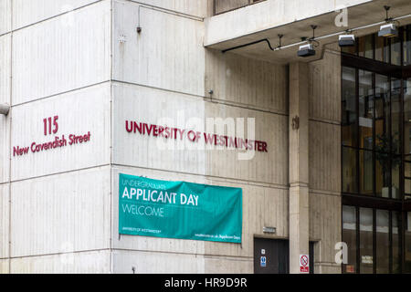 Brutalist architecture of University of Westminster, 115 New Cavendish Street, Fitzrovia, London. modern concrete brutalism building Stock Photo