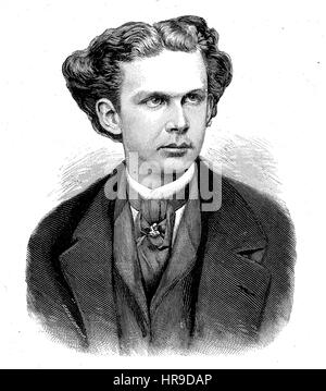 Ludwig II., Ludwig Otto Friedrich Wilhelm, Louis Otto Frederick William, 1845 - 1886, was King of Bavaria from 1864 until his death in 1886. He is sometimes called the Swan King, der Maerchenkoenig, the Fairy Tale King, Situation from the time of The Franco-Prussian War or Franco-German War,  Deutsch-Franzoesischer Krieg, 1870-1871, Reproduction of an original woodcut from the year 1885, digital improved Stock Photo