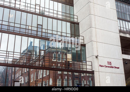 Brutalist architecture of University of Westminster, 115 New Cavendish Street, Fitzrovia, London. modern concrete brutalism building Stock Photo