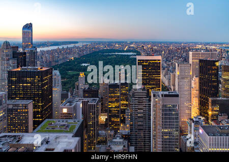 Central Park as seen from the Top of the Rock in New York City at twilight Stock Photo