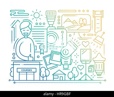 Photography Courses - line design composition - color gradient Stock Vector