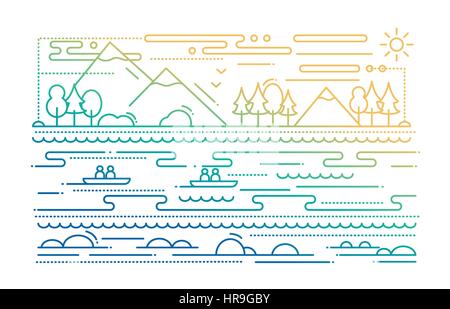 Water Tourism - line flat design illustration - color gradient Stock Vector
