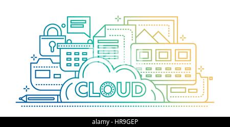 Cloud Storage Technology - flat line design website banner Stock Vector
