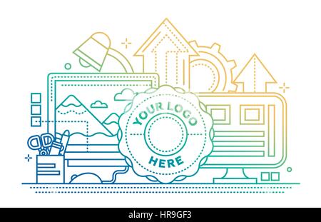 Logo Template, image Processing - flat line design website banner Stock Vector