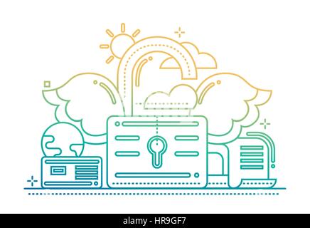 Freedom - flat line design website banner - color gradient Stock Vector