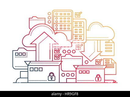 Files Archiving - flat line design website banner Stock Vector