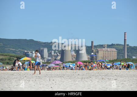 Rosignano Solvay's white beaches, one of the meditterranean most polluted places, Rosignano, Tuscany, Italy Stock Photo