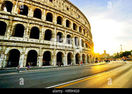 View of Colosseum at sunset in Rome, Italy. Stock Photo