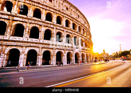 View of Colosseum at sunset in Rome, Italy. Stock Photo