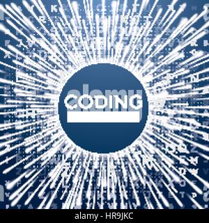 Abstract Blue Technology Background with Different Letters and Warp Speed Effect. Hacker concept. Big Data Visualization with Copy Space. Stock Vector