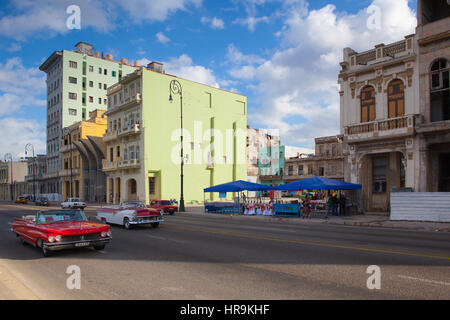 Havana,Cuba - January 21,2017: Havana Malecon. The Malecon (officially Avenida de Maceo) is a broad esplanade, roadway and seawall which stretches for Stock Photo