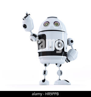 Android robot pointing at invisible object. Isolated Stock Photo