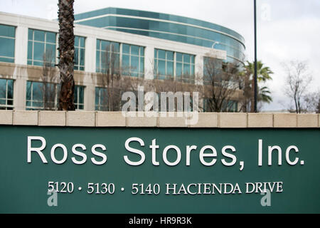 A logo sign outside of the headquarters of Ross Stores Inc. in