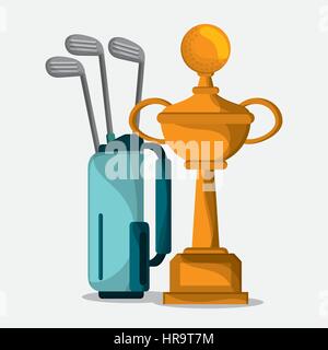 golf trophy and bag clubs Stock Vector