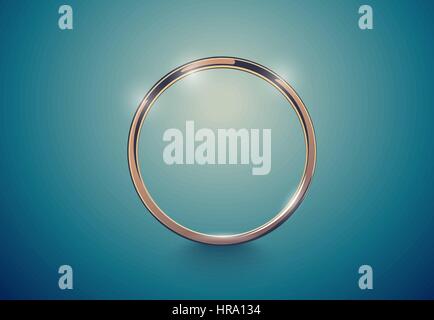 Abstract luxury golden ring. Vector light vintage effect background. Round frame on deep volume turquoise. Space for your message or logo Stock Vector