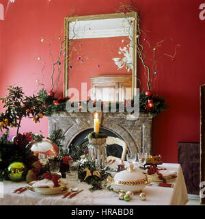 A Christmas table setting. Stock Photo