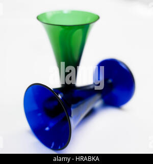 Green and blue wine glasses. Stock Photo